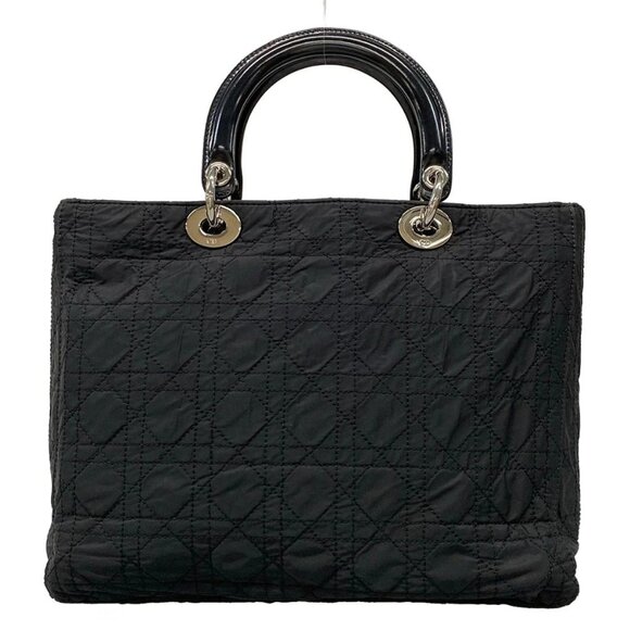 Auth DIOR/ChristianDior Lady Dior Large Bag Black Nylon Leather Handbag - Picture 3 of 16